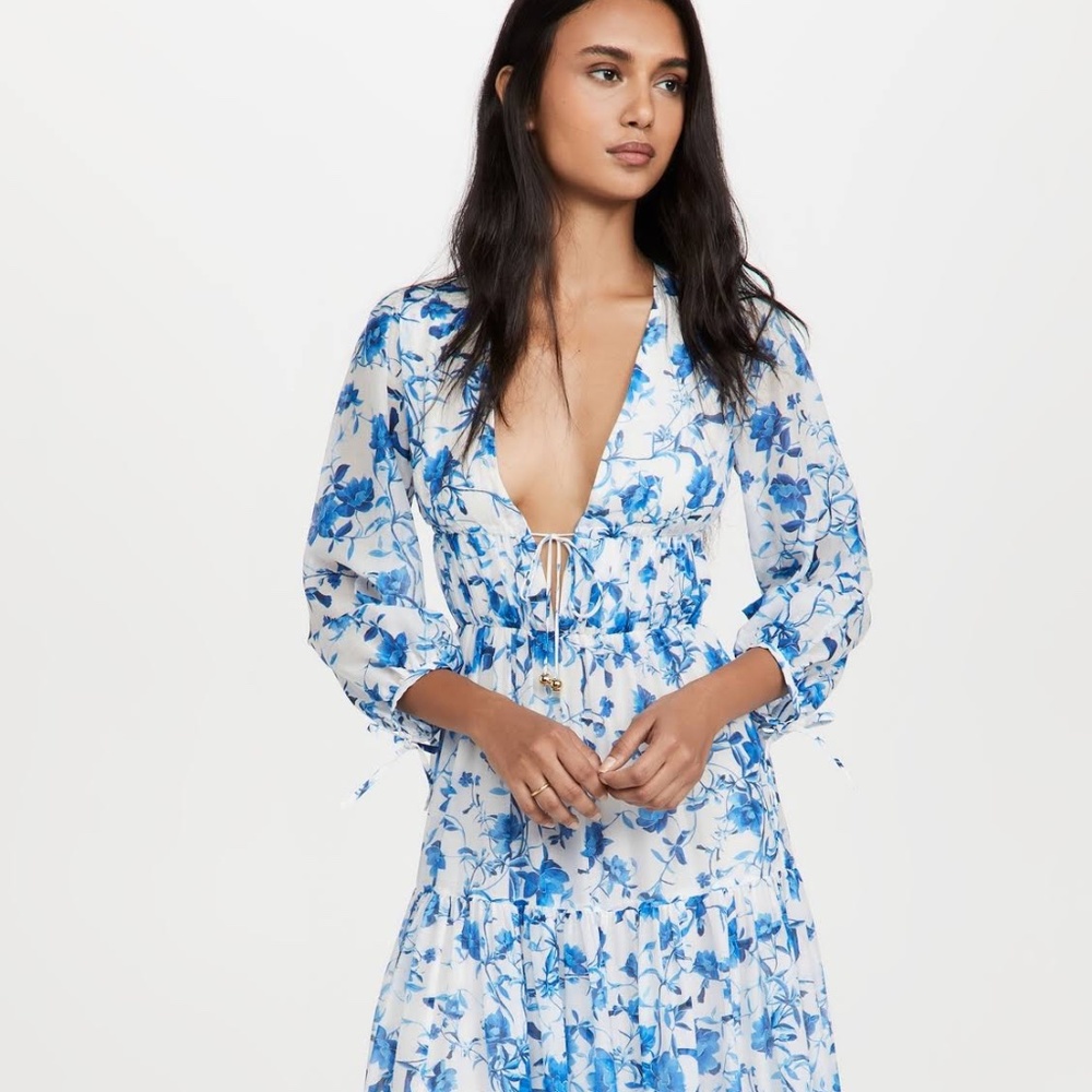 Borgo De Nor Blue Faustine Cotton Silk Blend Dress US6/M